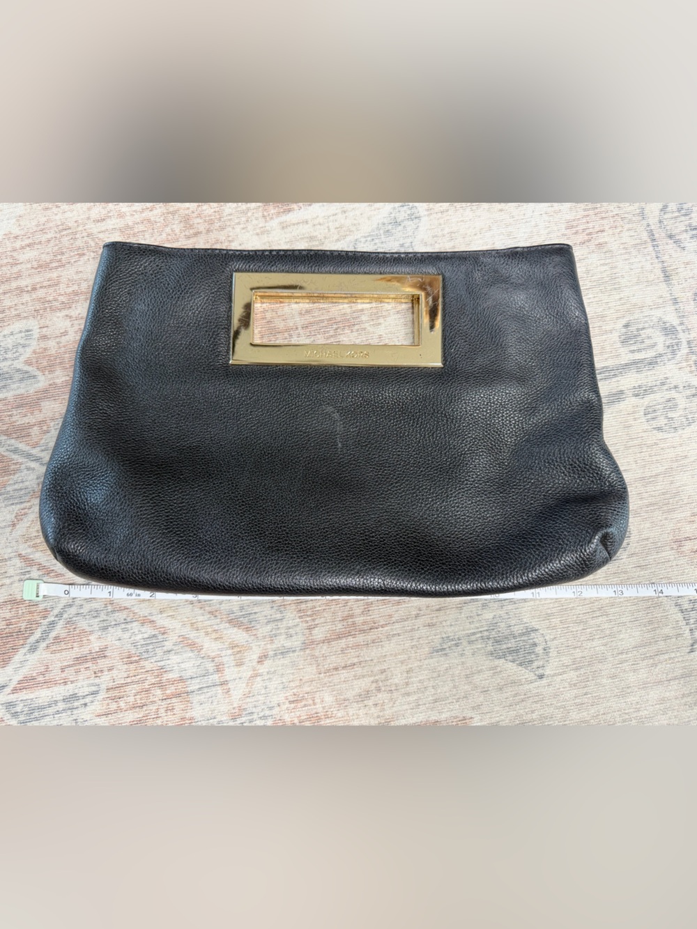 Michael Kors Black Pebbled Leather Clutch with Gold Rectangular Handle